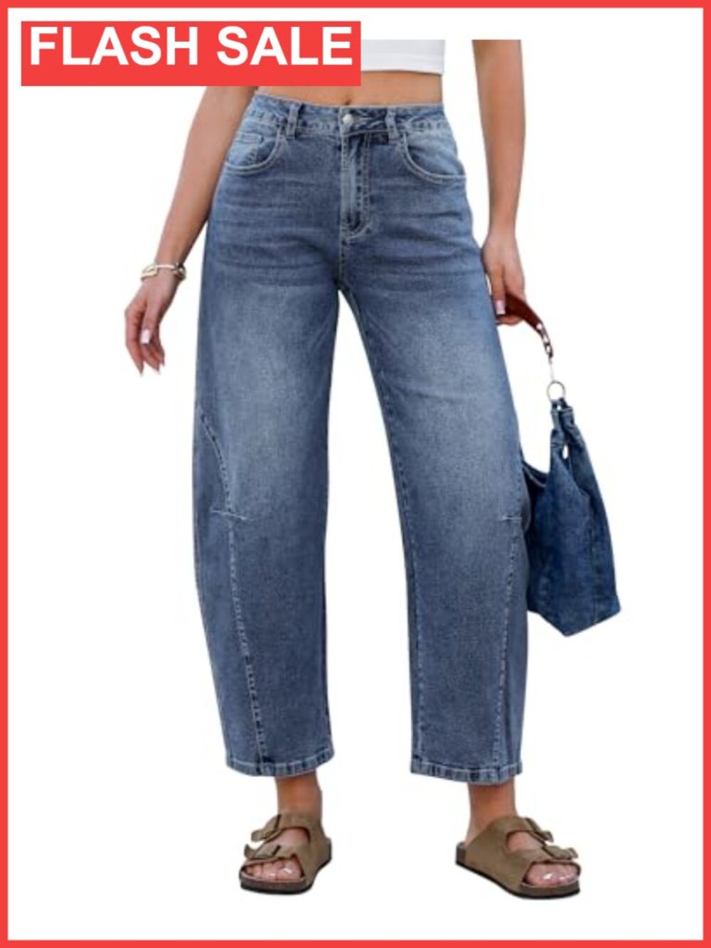 Barrel Jeans High Waisted Cropped Wide Leg Stretchy Denim Pants